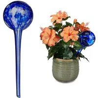 relaxdays Tropfer Bewässerungskugel 2er Set Glas, blau
