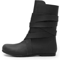 Leonardo Carbone Wikinger-Kostüm Stiefel "Floki" aus Nubukleder, umlaufende Riemen, asymmetrische Oberkante