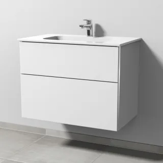 Sanipa 3way Keramik-Set Design Keramik-Waschtisch und Unterbau mit 2 Auszügen, Weiß-Soft BR48043