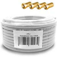 ARLI 20m Koaxialkabel + 4x F-Stecker vergoldet mit breiter Mutter TV-Kabel, (2000 cm), 20 m TV Sat Koax Antennen Kabel 5-fach geschirmt Verlegekabel Set