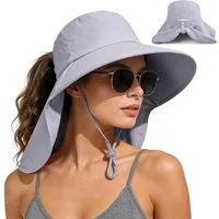 FOUORTUNATE-BEE Sonnenhut Sonnenhut für Damen mit Nackenschutz und Pferdeschwanzöffnung (rollbarer Damen-Sonnenhut, Anglerhut mit breiter Krempe)
