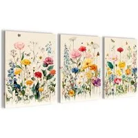 Novart Wandbild Wandbilder Set Wohnzimmer Schlafzimmer Blumen Blumenwiese N0408