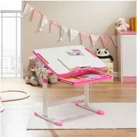 CARO-Möbel Kinderschreibtisch VITA, Kinderzimmer Schreibtisch neigbar Schublade & Rucksackhalterung rosa