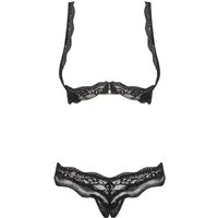 Obsessive Set: Bügel-BH Brustfrei-Set Luvae schwarz Ouvert BH + String mit Spitze (Set)