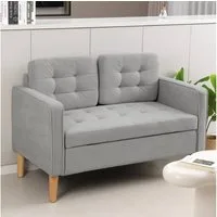 HOMCOM 2-Sitzer Couch mit Stauraum, Holzbeine, Polstersofa 1 Teile, für Wohnzimmer, Hellgrau