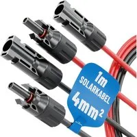 ABSINA 2x 1 Meter Solarkabel 4mm2 H1Z2Z2-K schwarz & rot - PV Kabel 4mm2 Solarkabel, (100 cm)