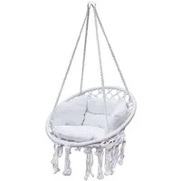 Spetebo Hängestuhl Relax Hängesessel mit Kisssen 80x60 cm weiß (Set, 1 St., inklusive Kordel und Ösen zum Hängen), bis zu ca. 120 kg, Innen- und Außenbereich