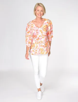 IN LINEA - Bluse 3/4 Arm 423 hot pink?+orange - Gr. - 36