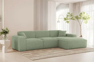 Ecksofa Designersofa CELES PREMIUM in Stoff Sven Hellgrün Ottomane Rechts