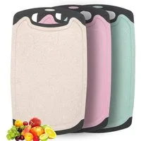 TUWENA Schneidebrett 3 Stück Schneidebrett Set, Rutschfeste Weizenstroh Schneidebretter, (3-St), 3 Farben Kunststoff Schneidebretter BPA Frei mit Saftrillen und Griffe