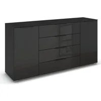 rauch Kombikommode Sideboard Schubkommode Kommode MONTCLAR Front Dekor/Hochglanz/Glas (Breite 160 / Höhe 81 cm, 2 Einlegeböden, inkl. Soft-Close-Funktion), 2-türig, 4 geräumige Schubladen, viele Griffvarianten MADE IN GERMANY