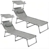 SONGMICS Gartenliege Sonnenliege, klappbarer Liegestuhl, für Garten, Pool, Terrasse, 2 St., bis 150 kg belastbar, 193 x 53 x 29 cm, Sonnenschutz, Kopfstütze, verstellbare Rückenlehne