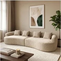 skølm Sofa Loki aus Teddy-Bouclé-Stoff, Vollschaumcouch mit Vakuum-Kompression, Beige, Couch 4 Sitzer mit 4 Kissen, kein Aufbau notwendig