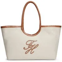 Tommy Hilfiger Tragetasche TH ELEV SUMM MAXI TOTE CANVAS, Damen Schultertasche, Henkeltasche mit kontrastiven Schulterriemen
