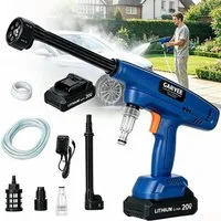 GarveeMore Hochdruckreiniger Tragbarer kabelloser 6-in-1 tragbare Puls-Wasserpistole mit Akku, für Aut, Fahrrad, Terrasse, Garten,- Inklusive Schlauch & Koffer