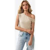 Imily Bela Tanktop Damen Sommerliche Rippstricktops mit One-Shoulder (Packung, 1-tlg., 1per-Pack) einfarbig