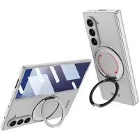 Wigento Handyhülle Für Samsung Galaxy Z Fold7 GKK dünne Hülle mit 360 Grad Ring Silber, Magnetische Hülle mit integriertem 360° drehbarem Ständer