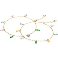 KARMA Schmuckset Fußkettchen & Armband Schmuckset Gold Kristalle Edelstahl (Abendmode Accessoires wasserfest hypoallergen, Armschmuck Fußschmuck Urlaub Strand), 2er Set Damenarmband und Fusskette