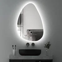 WDWRITTI Wandspiegel mit beleuchtung Badspiegel LED Touch Modern Dreifarbiges Dimmbar (LED Spiegel Bad, Wassertropfen, 55x80cm, 65x90cm), LED Multifunktionspiegel