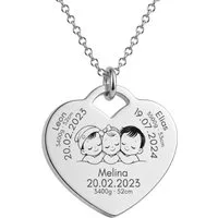 BS Schmuckdesign Kette mit Anhänger mit Gravur Personalisierte Halskette Geburtskette Herzkette Mutter-Kind (inkl. Gravur), personalisierbar inkl. Geschenkbox