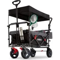 Arebos Bollerwagen mit Dach Premium, Handwagen Transportkarre 100 kg tragekraft, Vorder- und Hinter-Bremse