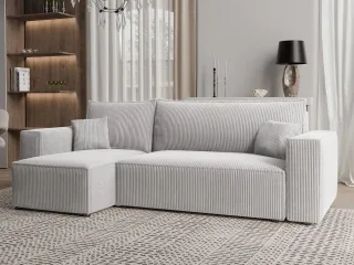 Ecksofa Schlafsofa Sofa ADARA in Stoff Poso Hellgrau Ottomane Links