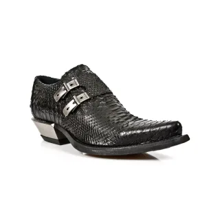New Rock geprägte Python-Schuhe aus schwarzem Leder mit Schnallen-7934-S2