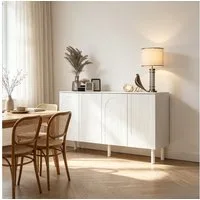 FUFU&GAGA Sideboard Weiß 160 cm breit Skandi Design, 5 Massivholzbeine Stabil