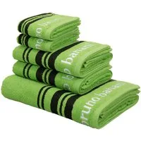 Bruno Banani Handtuch Set Daniel, 1 Duschtuch 70x140, 2 Handtücher 50x100, 2 Gästetücher 30x50, Walkfrottee (Set, 5-St), Streifen-Bordüre & Markenlogo, weich, 100% Baumwolle