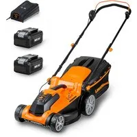 Lawnmaster Akkurasenmäher Rasenmäher, 6-Stufige Schnitthöhenverstellung (22-72mm), 24V, 4.0Ah Batterie x2, 37cm 300m² Mulchen 40L, Karbonstahlklinge