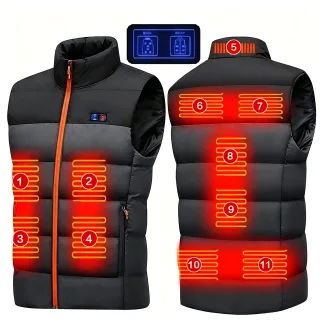 TENGOO HV-11 Unisex 11 Heating Areas Heated Vest 3 Temperature Levels USB/DC Dual Powered Body Warmer for Men Women