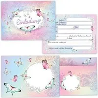 LIMONIA Einladungskarten Schmetterling Einladungen zum Kindergeburtstag Blumen Mitgebsel Set, Einladungskarten mit Umschlägen zum Geburtstag