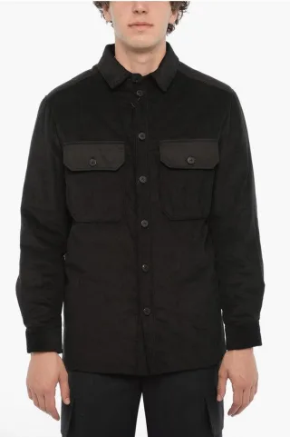Cord-Overshirt mit Steppeinsatz hinten in Schwarz