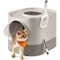 FEANDREA Katzentoilette Katzenklo 1 er / 2er Set, XXL, mit Deckel, ausziehbares Tablett, Schaufel, Bürste