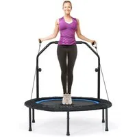 COSTWAY Fitnesstrampolin Ø101cm, höhenverstellbarer Haltegriff & 2 Widerstandsbändern