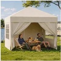 GUNJI Faltpavillon Pop Up Partyzelt 3*3/3*6m Gartenpavillon winterfest und wasserdicht, mit 4 Seitenteilen, 4 Sandsäcke, für Garten Camping