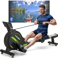 Wenoker Rudergerät Magnetisches Rudergerät mit Bluetooth-App und 16 Widerstandsstufen (Spar-Set, Montagewerkzeug, Rudergerät, Tablet-Halterung, LCD-Display), 16 Widerstandsstufen, App‑Verbindung, leises Magnetwiderstandssystem