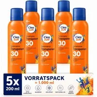 Cien Sonnenschutzspray Transparentes Sonnenspray LSF 30 5 × 200 ml Vorratspack, Spar-Set, 5-tlg., Transparent, schnell einziehend, wasserfest, Kühl-Effekt
