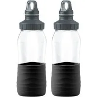 Emsa Trinkflasche 2 x Emsa Drink2Go Glas Trinkflasche 0.5 Liter Schraubverschluss Auslau
