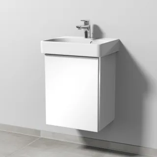 Sanipa 3way Waschtischunterbau zu Geberit Renova Plan Slim Waschtisch mit 4 Auszügen, Weiß-Glanz BS66878