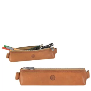 Stiftmäppchen kompaktes Design Leder naturbraun 19x5cm | Sonnenleder Kafka. Stilvolle und langlebige Aufbewahrung für unterwegs und das Büro.