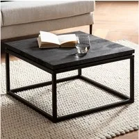 FINEBUY Couchtisch FB60226 quadratisch 60cm Massivholz schwarz Wohnzimmertisch Design (60x60x35 cm Sofatisch Massivholz Metall Schwarz), Kaffeetisch Modern, Wohnzimmertisch Quadratisch