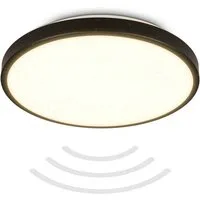 B.K.Licht LED Deckenleuchte BK_DL1615 Bad Deckenlampe mit Bewegungsmelder, 3m Reichweite, Bewegungsmelder, LED fest integriert, Warmweiß, 120° Erfassungswinkel, IP54, 13W, 1.300 Lm, 3.000K, Ø27cm, Schwarz