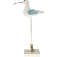 Macosa Home Dekofigur Deko Möwe auf Holzfuß Weiß Blau Holz Deko Figur, Möwe Holzfigur Dekofigur Bad Badezimmer Deko
