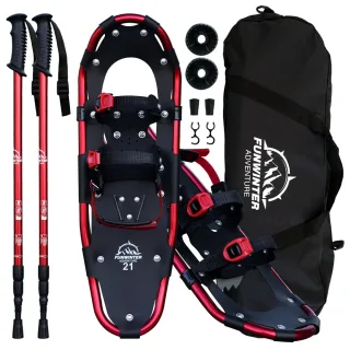 [EU Direct] Funwater 21"/25"/30" Snowshoes Light Weight with Carrying Tote Bag and Trekking Poles,Easy to Wear Aluminum