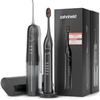 Zahnheld Elektrische Zahnbürste Schallzahnbürste Gero mit Munddusche & Etui schwarz/weiß, 10 Wo Akku, Elektrische Zahnbürste & Zahndusche, Mundpflege, Reisezahnbürste mit Schall, Water Flosser, Wasserstrahl