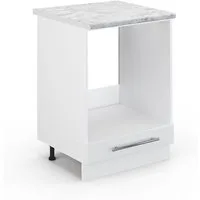 Vicco Herdumbauschrank Fame-Line, Weiß Hochglanz/Weiß, 60 cm, AP Marmor (1-St)