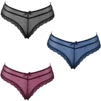 Lau-Fashion Slip 3er Set Unterhose Panty Spitze Transparent Unterwäsche Dessous S/XL