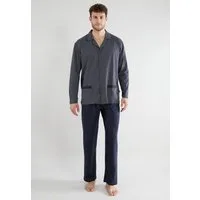 GÖTZBURG Pyjama Manhattan (2 tlg) mit Kragen, Langarm, V-Ausschnitt, lange Hose, Baumwolle, weich
