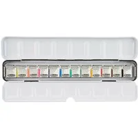 Schmincke Aquarellfarbe Akademie Aquarell - schmaler Metallkasten mit 12 halben Näpfchen